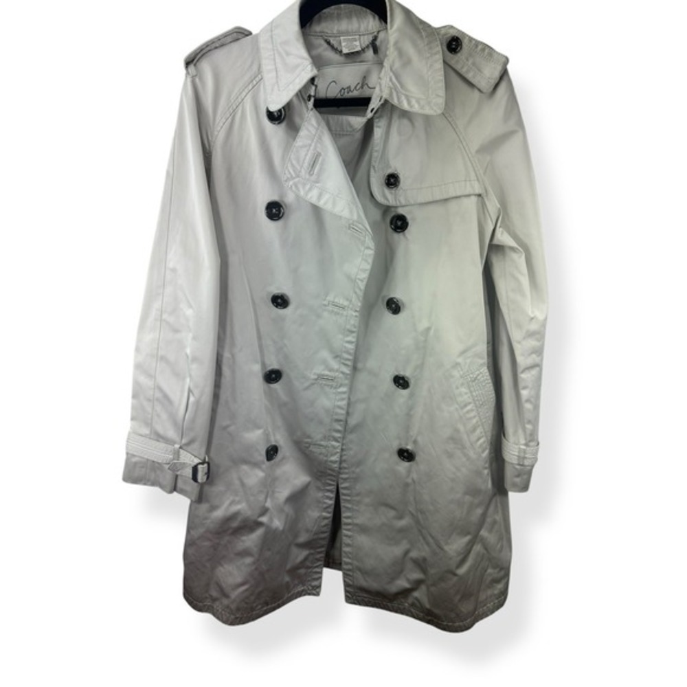 Coach‎ Trench Coat Rain Coat Off White Long Length Lined Double Breasted Size 6